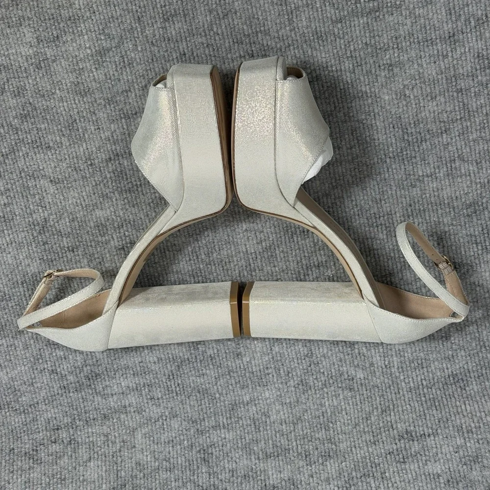 Stuart Weitzman Size-8.5B Sabrina Platform Linen Leather Shimmer Beige $575
